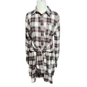 Lulus Pick Of The Patch Brown Plaid Tie-Front Flannel Mini Dress size Medium